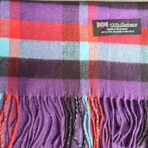 NEW!  100% Scottish Cashmere Purple Red Blue Plaid Scarf